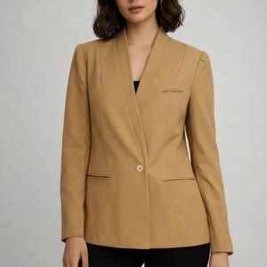 Vintage 90s Camel Collarless Blazer Minimalist Dark Academia Professional Blazer
